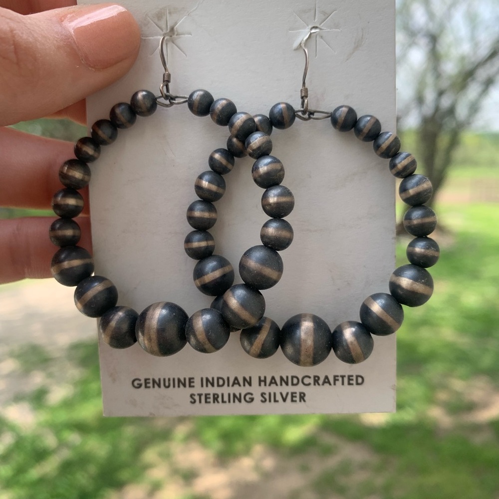 Tim Yazzie Native American Navajo pearl hoop earrings